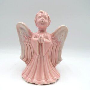 Vintage Wall Pocket Pink Ceramic Singing Angel Figurine 6" Planter Vase